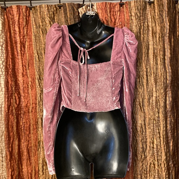 NWOT Free People Bridgette velvet puff long sleeve crop top - Picture 3 of 5